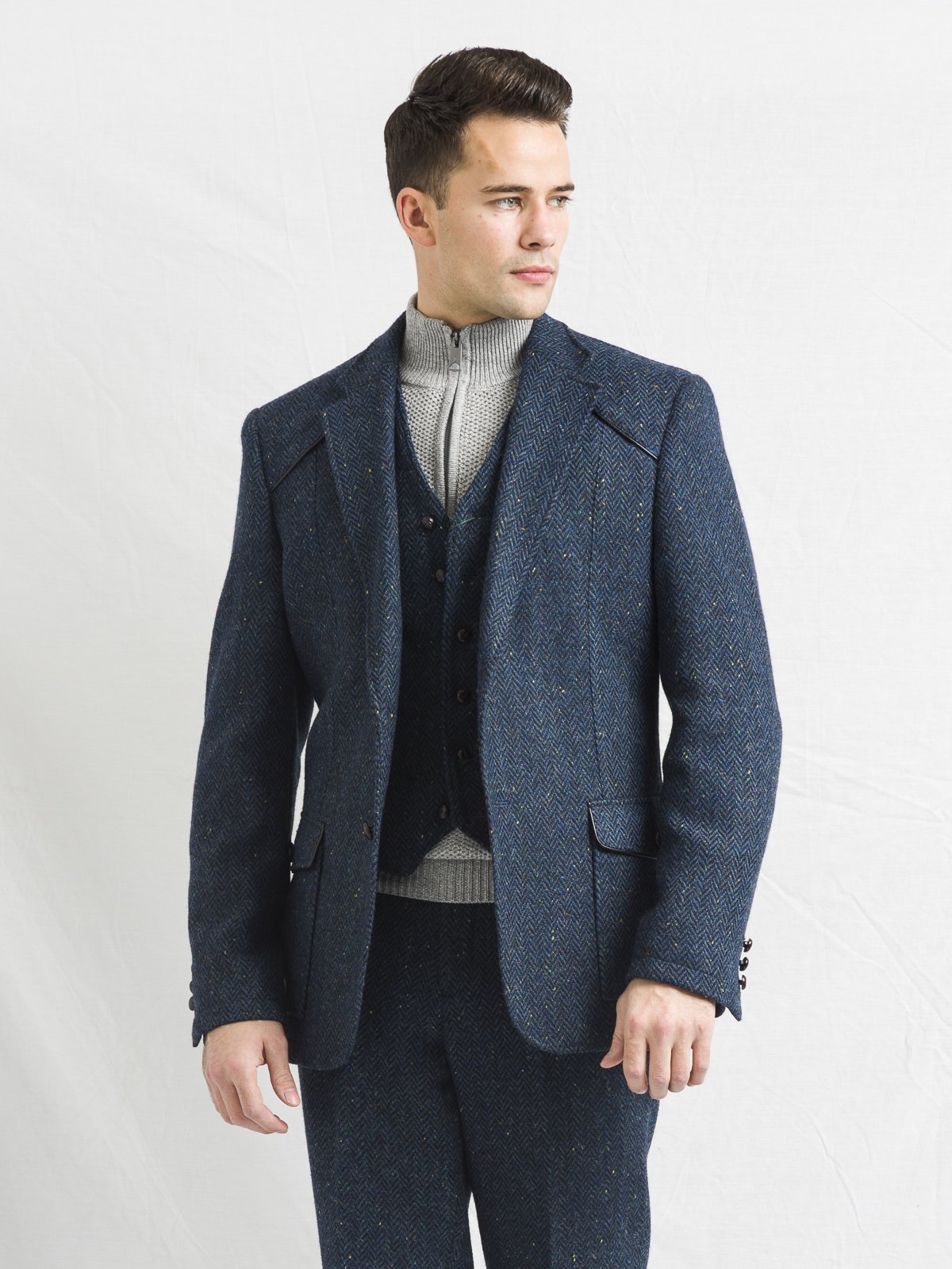 W.B Yeats Blue Tweed Slim Fit Jacket