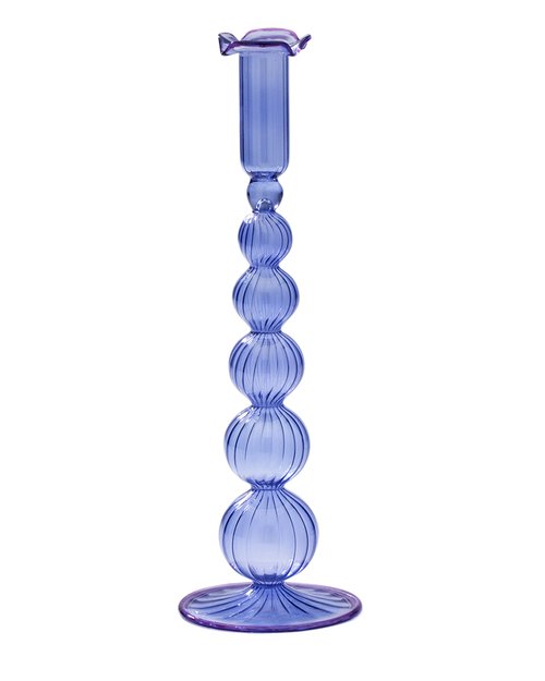 Piped Glass Candle Holder in Blue & Lilac