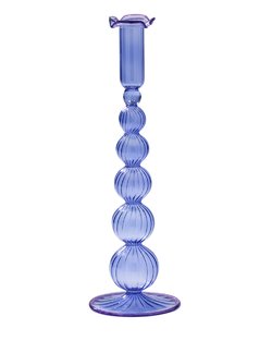 Piped Glass Candle Holder in Blue & Lilac