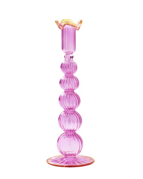 Piped Glass Candle Holder in Lilac & Yellow
