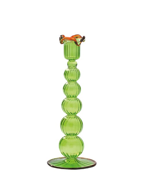 Piped Glass Candle Holder in Green & Orange
