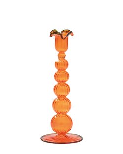 Piped Glass Candle Holder in Orange & Green