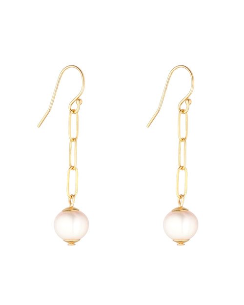 14kt Gold Filled Paperclip Chain & Petite Pearl Drop Earrings
