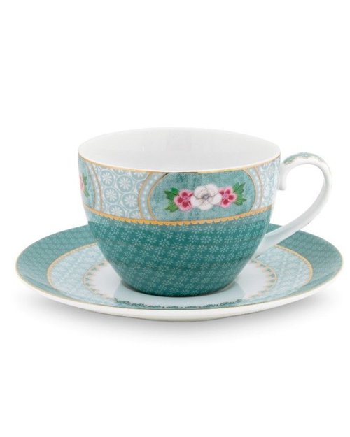 Blushing Birds Cappuccino Cup & Saucer - Blue