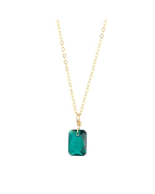 14kt Gold Filled & 11mm Emerald Cut Green Swarovski Necklace - 18