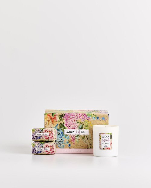 No. 4 Tea Rose Gift Set- Candle & Mini Soaps