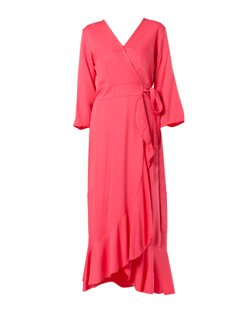 Milly Long Wrap Dress - Coral Red