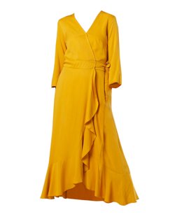 Milly Long Wrap Dress - Mustard