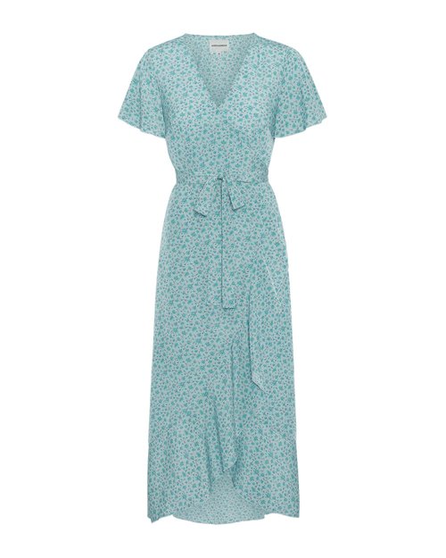 Milly Long Wrap Dress - Turquoise Flower