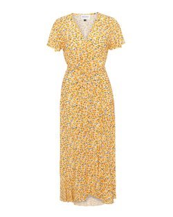 Milly Long Wrap Dress - Yellow Flower