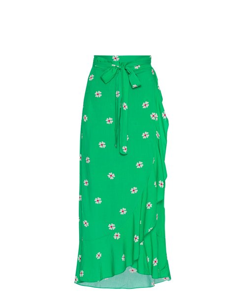 Milly Long Wrap Skirt - Green Flower