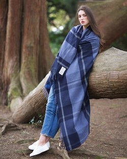 Navy Check Cashmere Blend Throw