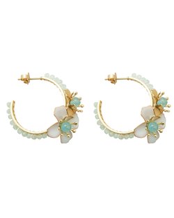 Beaded Flower Hoop Earrings - Aquamarine