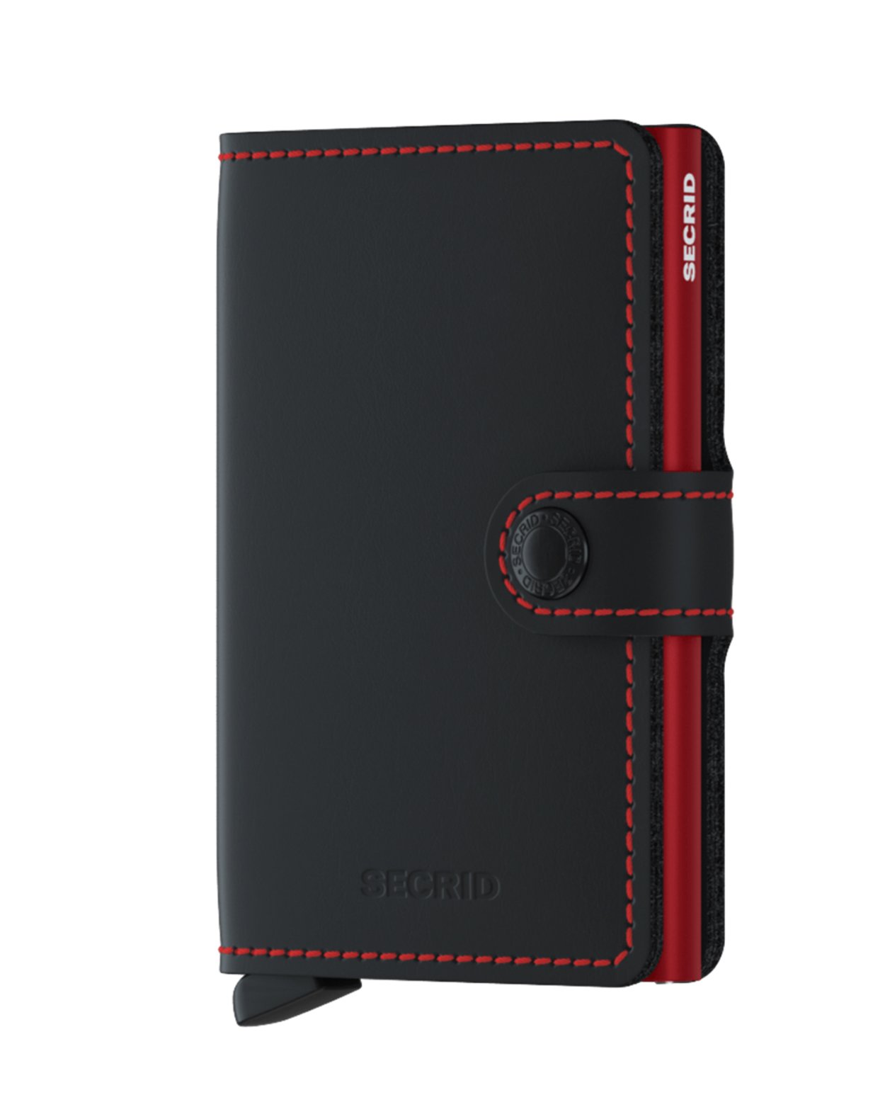 Matte Leather Mini Wallet - Black & Red