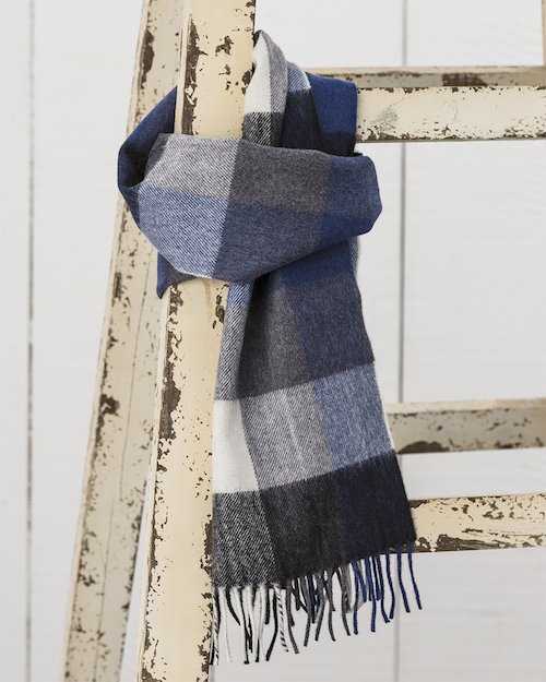 Merino Scarf in Navy and Grey Check