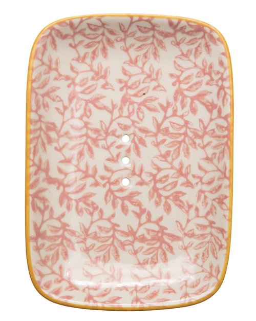 Soap Dish - Floral White & Pink