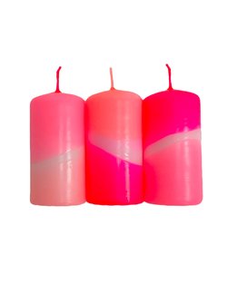 Dip Dye Neon Pillar Candle in Flamingo Cookies - Set of Three