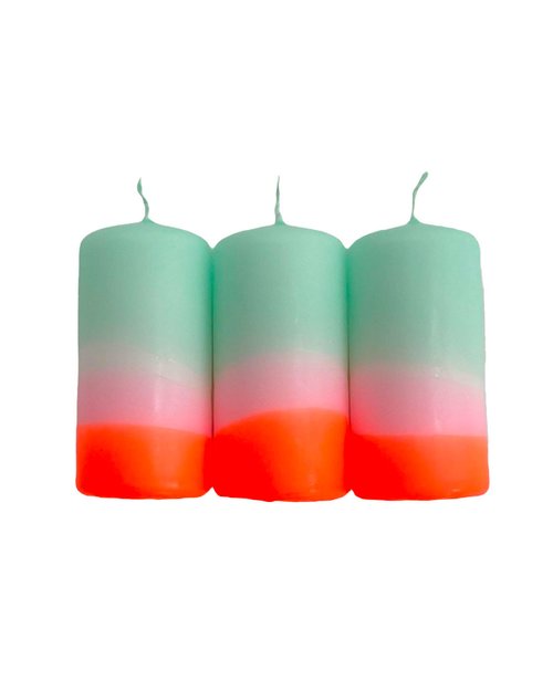 Dip Dye Neon Pillar Candle in Sorbet Flavour - Set of Three