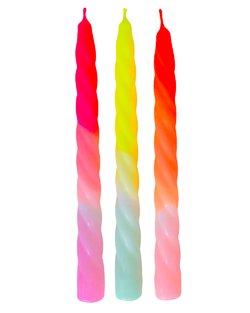 Dip Dye Twisted Dinner Candle in Shades Of Fruit Salad - Set of Three