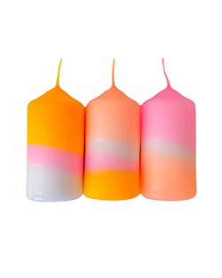 Dip Dye Neon Pillar Candle in Valentine Chicks - Set of Three