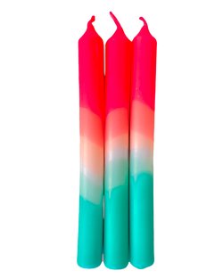 Dip Dye Neon Dinner Candle in Watermelon Coast - Set of Three
