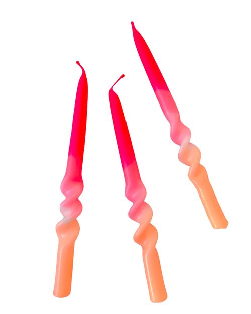 Dip Dye Swirl Dinner Candle in Flamingo Wedding - Set of Three