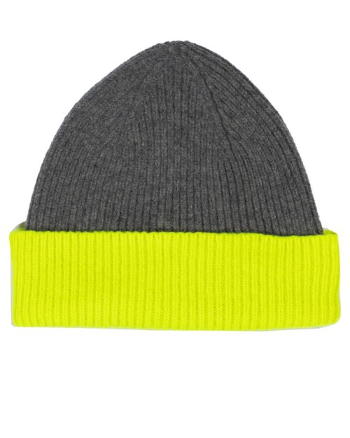 Lambswool Maiden Hat in Grey & Neon Yellow