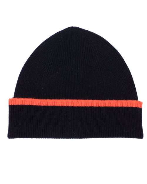 Lambswool Dunure Hat in Navy & Neon Orange