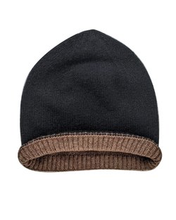Lambswool Double Sided Hat in Black & Tobacco