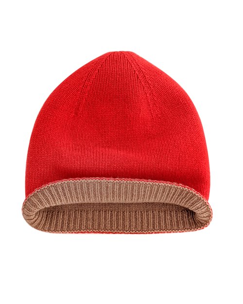 Lambswool Double Sided Hat in Red & Camel