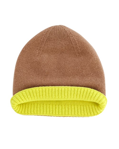 Lambswool Double Sided Hat in Camel & Neon Yellow