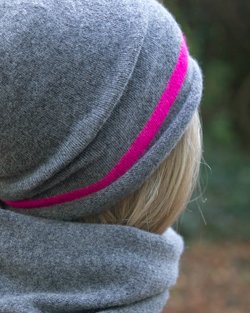 Lambswool Neon Striped Hat in Grey & Pink