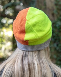 Lambswool Two Colour Block Hat in Orange & Neon Yellow