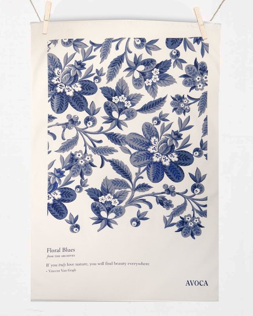 Floral Blues Tea Towel