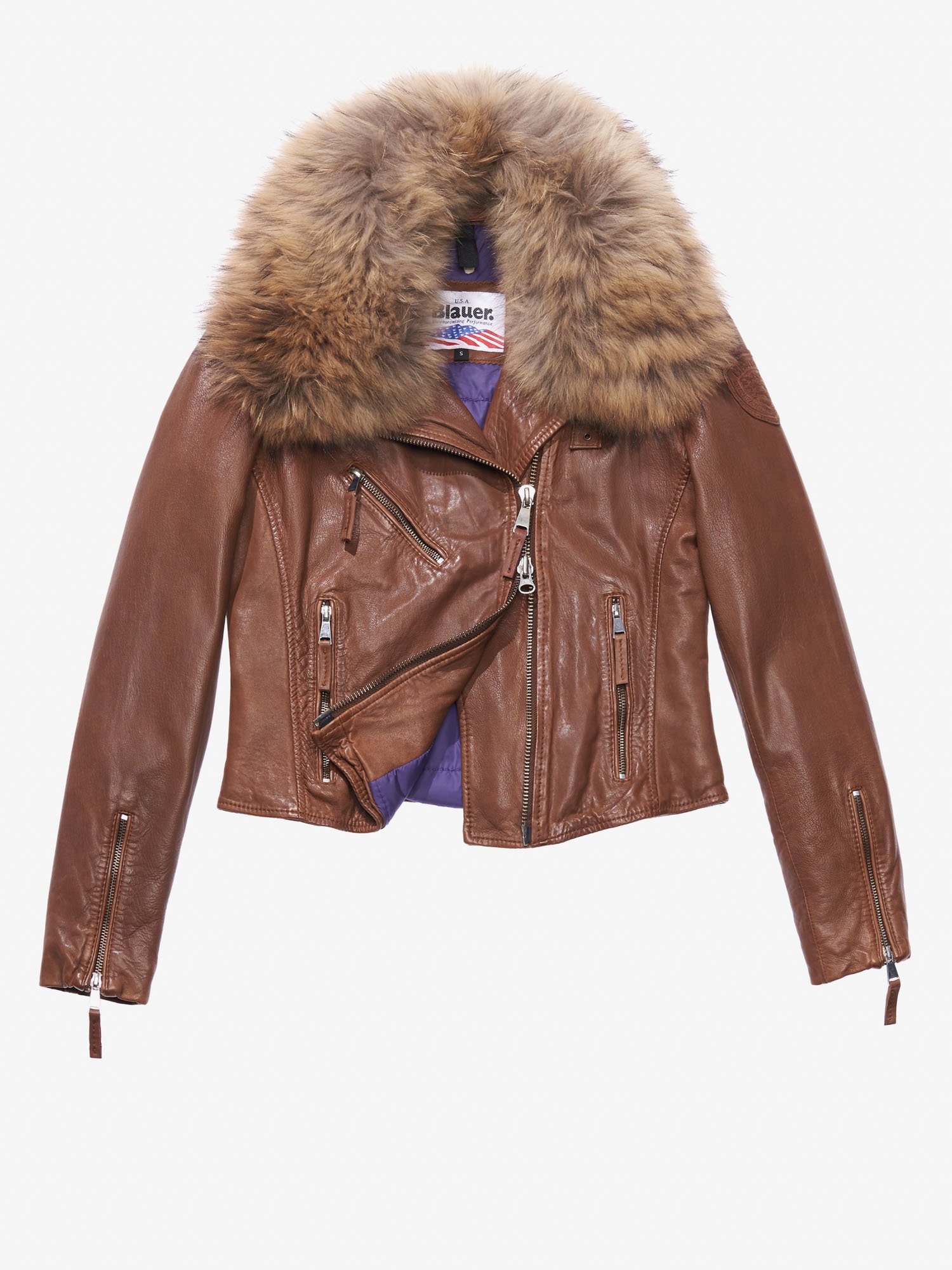 Outerwear For Women Onlne Blauer Usa Adele Leather Jacket With Fur Collar Habit View 1