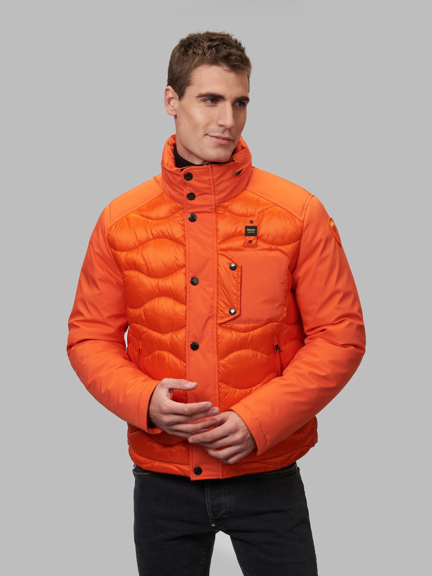 Corey Nylon And Neoprene Down Jacket Blauer Corey Nylon And Neoprene Down Jacket Blauer