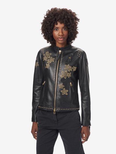 RILEY BIKER JACKET WITH DECORATIONS AND EMBROIDERY
