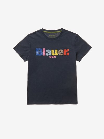 T-SHIRT WITH CRACKED EFFECT LOGO - Blauer