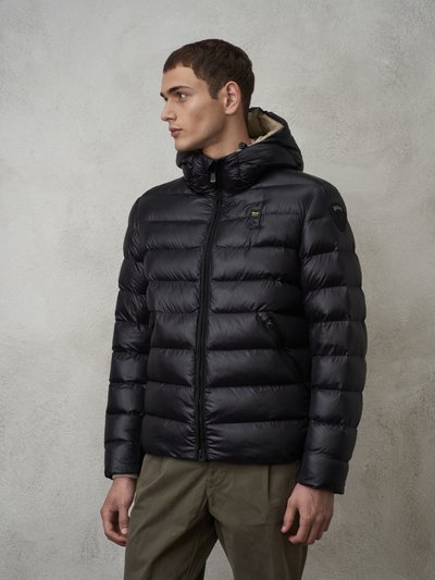 Blauer Gilet Uomo Imbottito In Nylon Shining, Trapuntato Orizzontale, Taglio Regolare