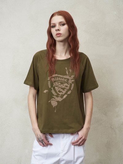 T-SHIRT WITH SHIELD AND FLOWERS - Blauer
