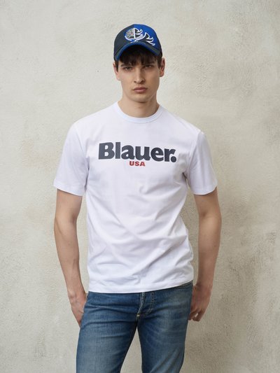 T-SHIRT MIT KONTRASTIERENDER SCHRIFT - Blauer