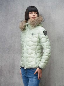 Blauer - DOWN JACKET WITH FUR TRIM ALDIE - Celeste Brine Inside Beige 301 - 1