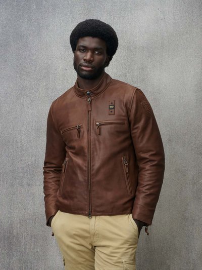 Cazadora biker hombre marron best sale