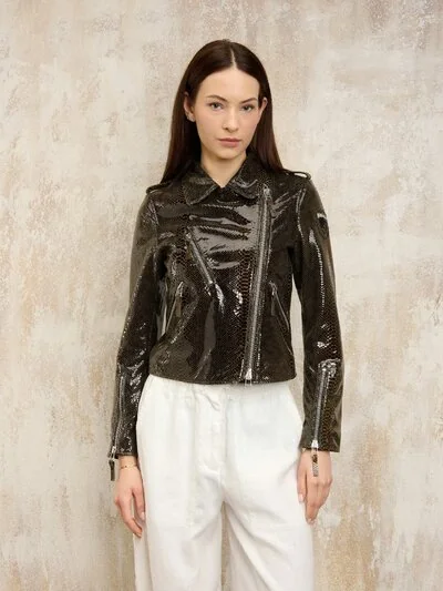 CHERRY PYTHON BIKER JACKET - Blauer