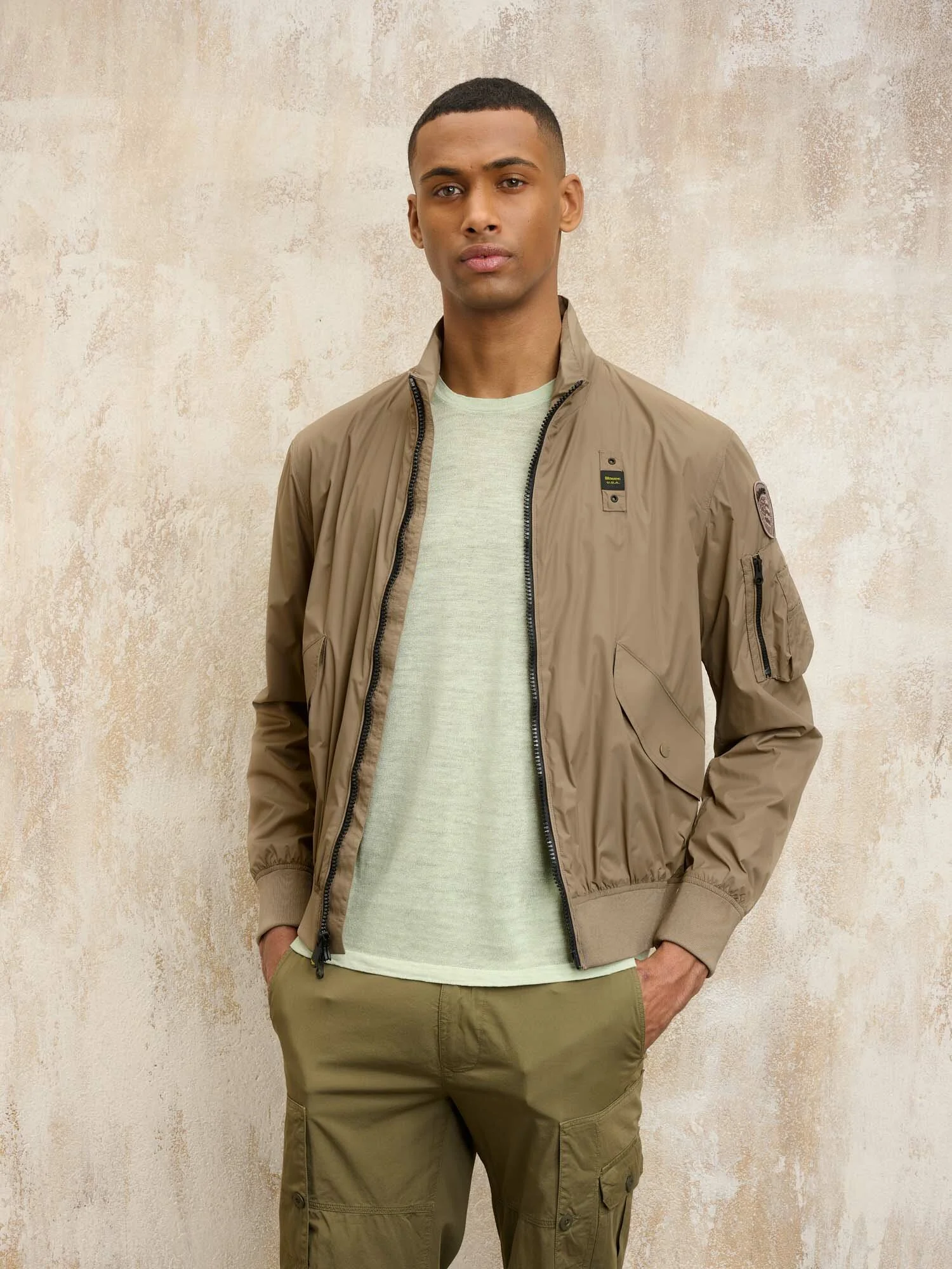 Blauer - BOMBER LÉGER DOUBLÉ BADGER - Beige 282 - Blauer