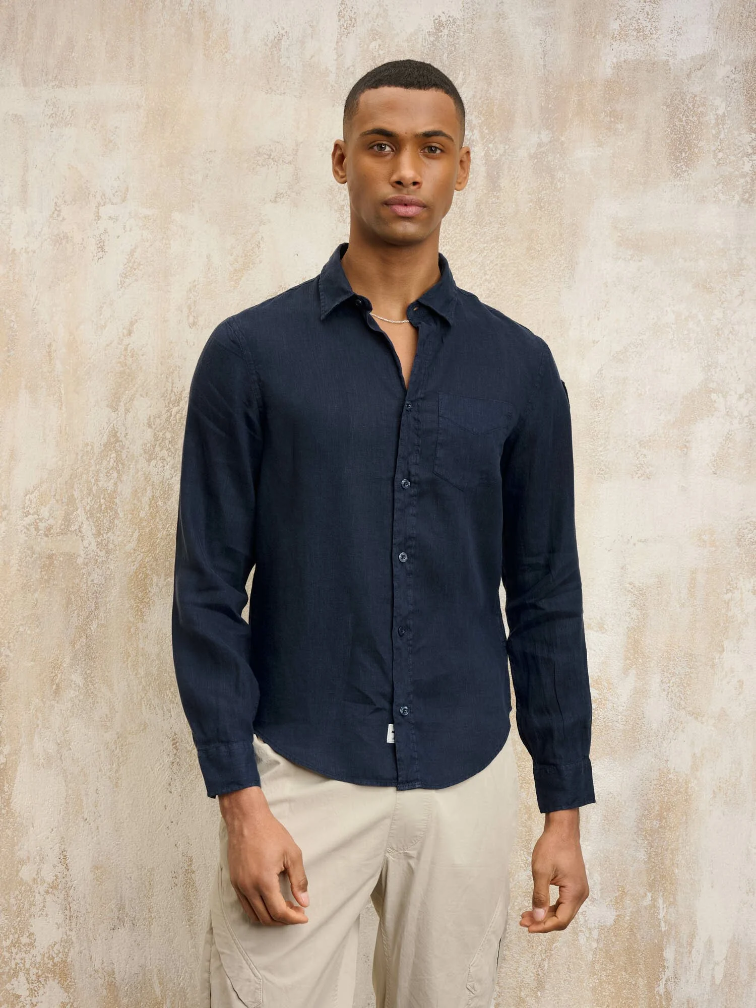 Blauer - SWAN GARMENT-DYED LINEN SHIRT - Blue - Blauer