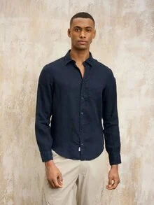 Blauer - SWAN GARMENT-DYED LINEN SHIRT - Blue - 1