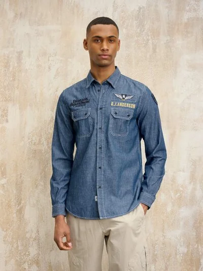 EXETER DENIM PATCH SHIRT - Blauer