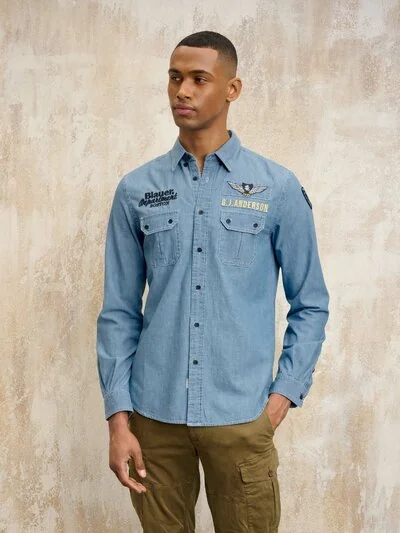EXETER DENIM PATCH SHIRT - Blauer