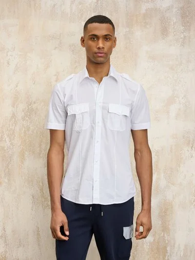 CAMISA LINO MANGA CORTA BENSON - Blauer